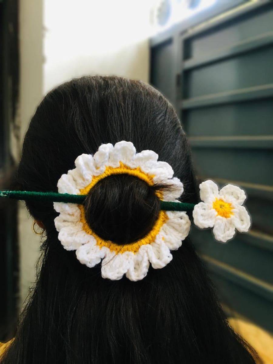 Crochet Floral Bun Sticks | Handmade Hair Accessory |