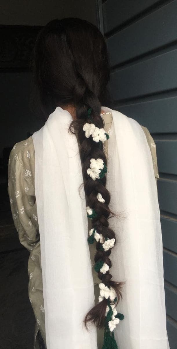 Handmade Crochet Parandhi | Traditional Braid Accessory | Colorful Yarn Paranda for Hair