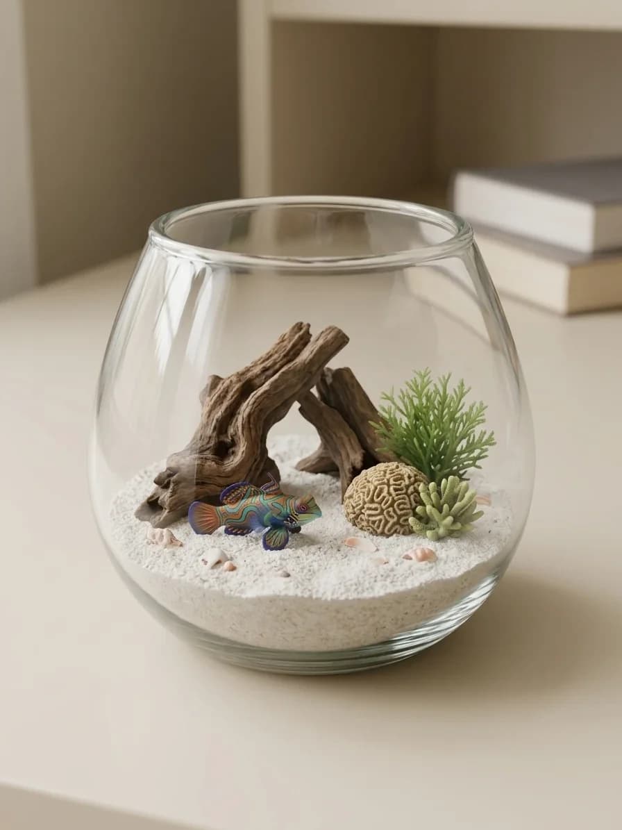 Aquarium Decoration Set | Fish Bowl with Driftwood & White Sand