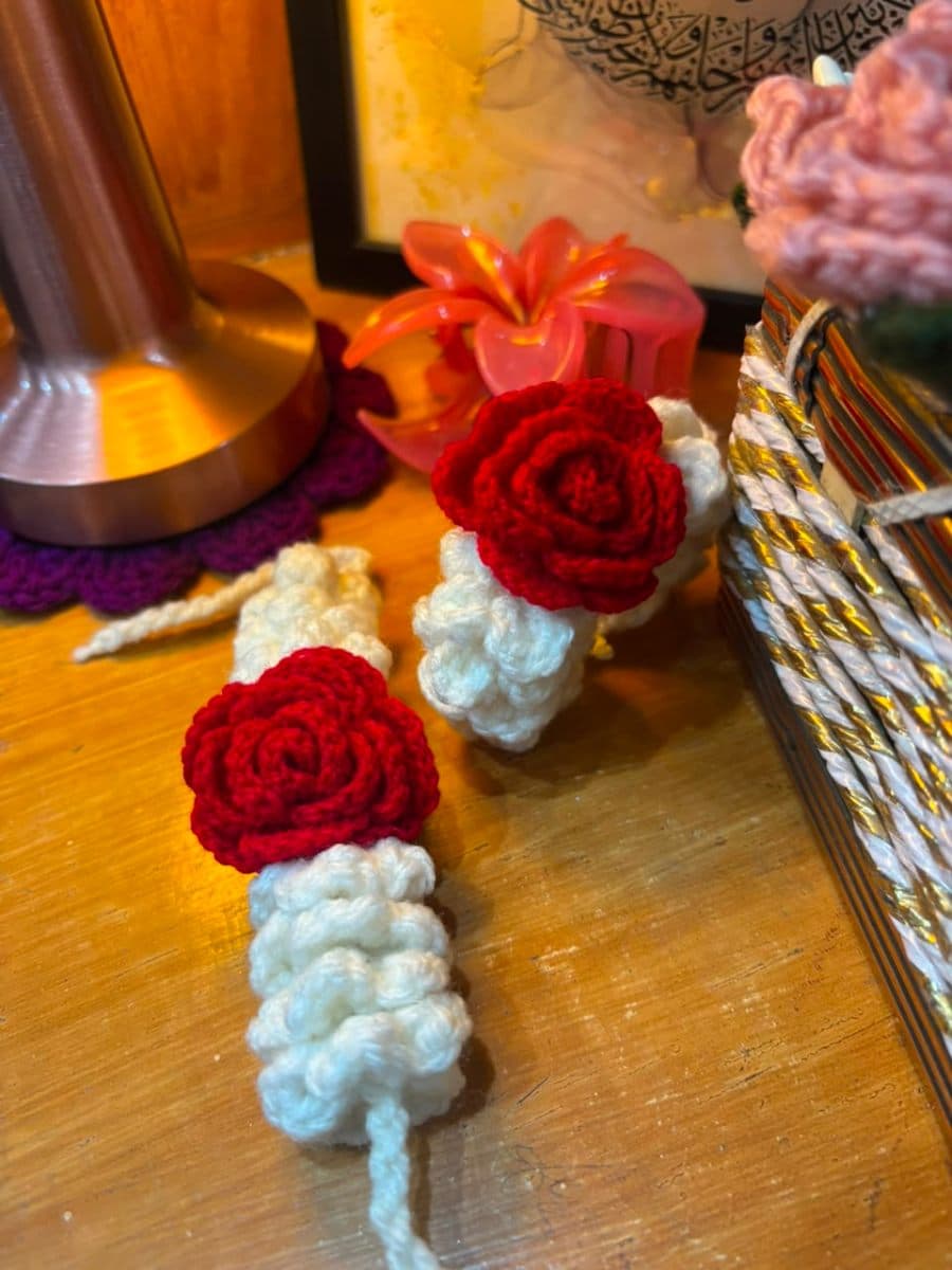 Mini Baby Crochet White & Red Gajras (pair)